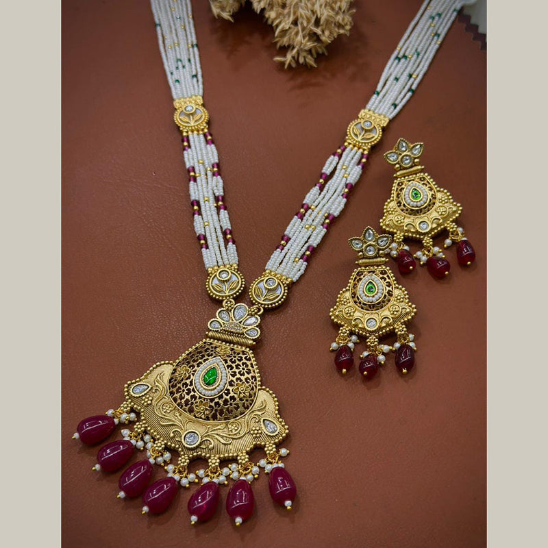 Akruti Collection Gold Plated Pota Stone And Pearl Necklace Set