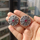 Akruti Collection Oxidised Plated Pota Stone Studs