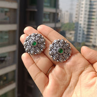 Akruti Collection Oxidised Plated Pota Stone Studs