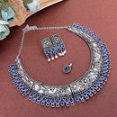 Akruti Collection Oxidised Plated Pota Stone Necklace Set