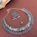 Akruti Collection Oxidised Plated Pota Stone Necklace Set