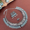 Akruti Collection Oxidised Plated Pota Stone Necklace Set