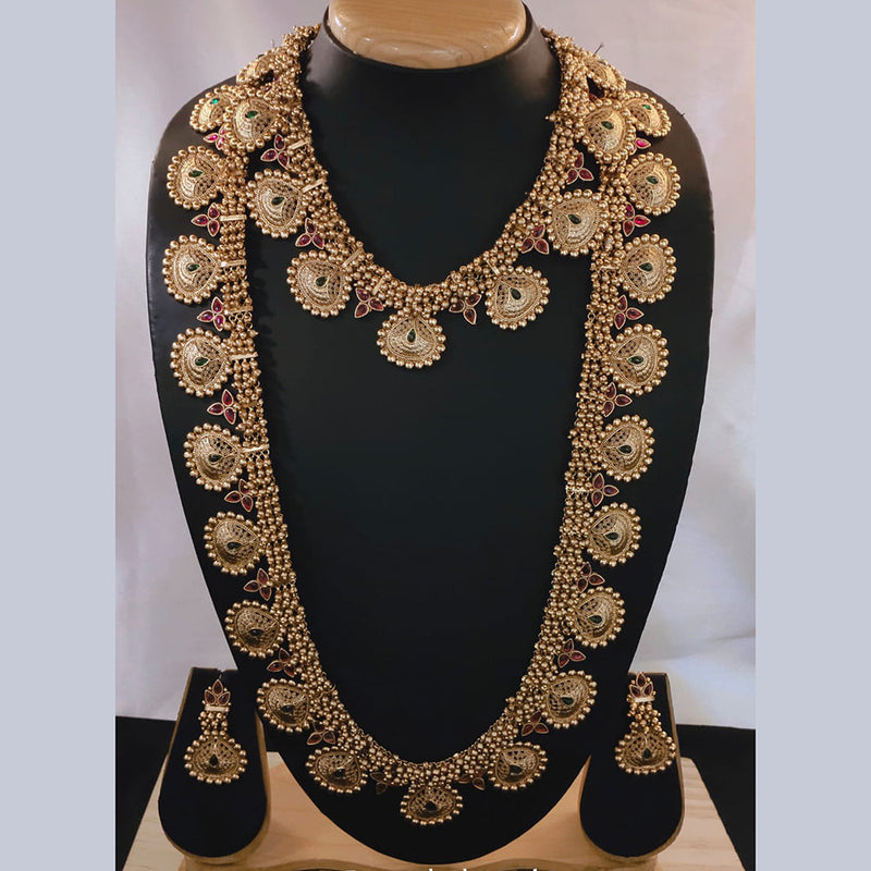 Akruti Collection Gold Plated Pota Stone And Pearl Double Necklace Set