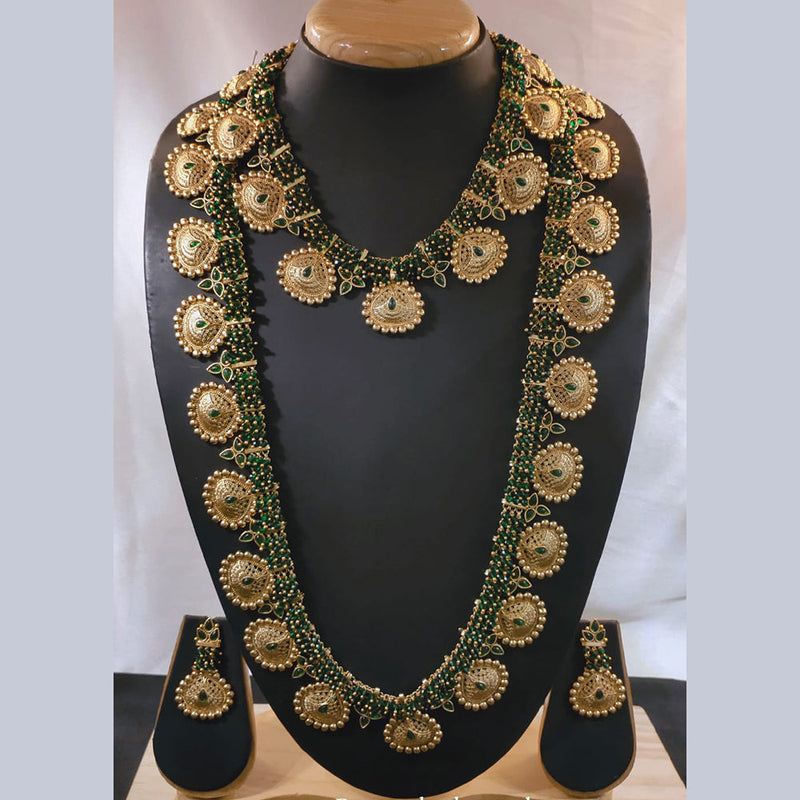 Akruti Collection Gold Plated Pota Stone And Pearl Double Necklace Set