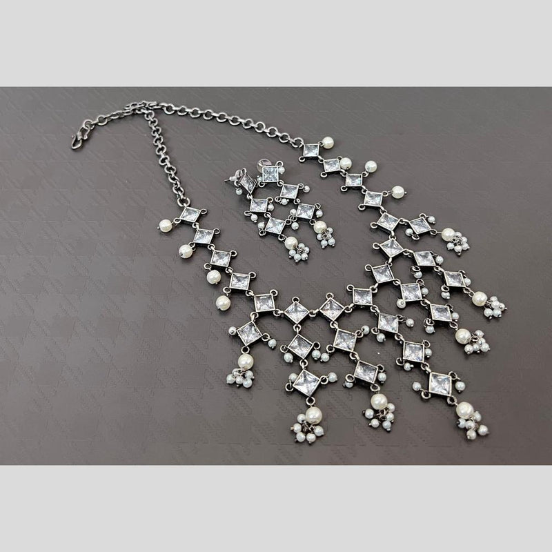 Akruti Collection Oxidised Plated Crystal Stone And Pearls Necklace Set