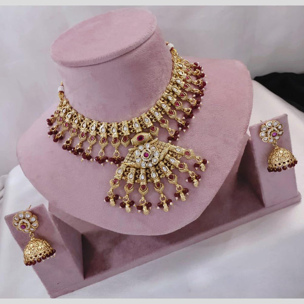 Akruti Collection Gold Plated Kundan Stone And Pearls Necklace Set