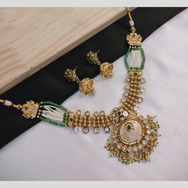 Akruti Collection Gold Plated Polki Kundan Stone And Pearls Meenakari Necklace Set