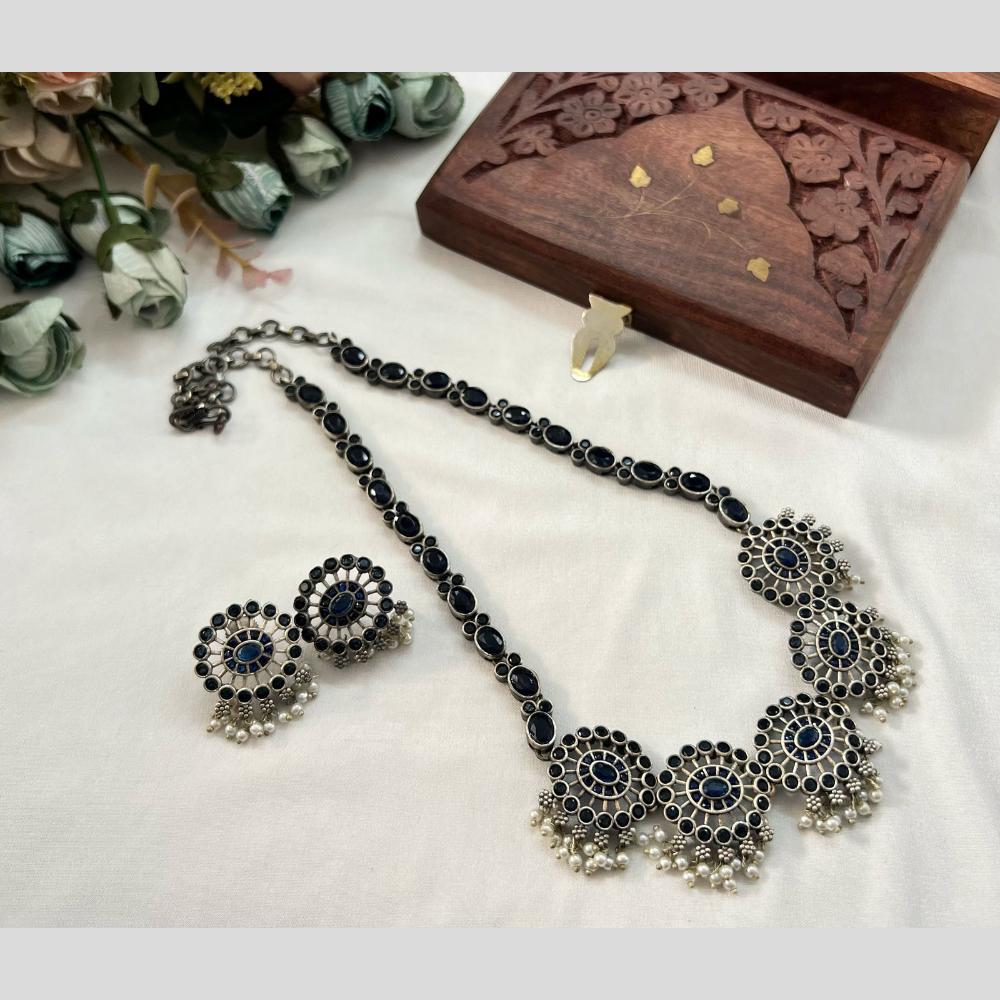 Akruti Collection Oxidised Plated Pota Stone And Pearls Necklace Set