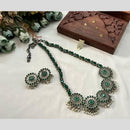 Akruti Collection Oxidised Plated Pota Stone And Pearls Necklace Set