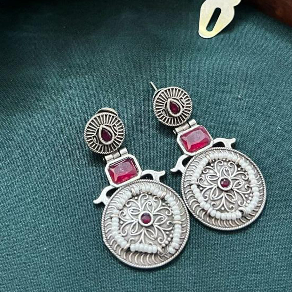 Akruti Collection Oxidised Plated Pota Stone And Pearls Dangler Earrings