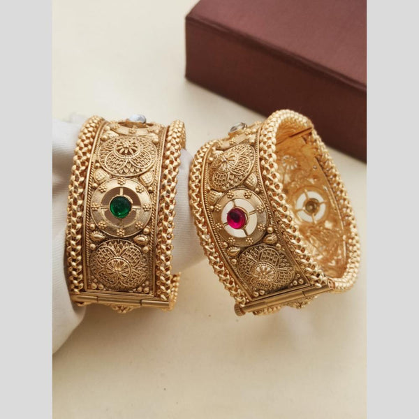 Akruti Collection Gold Plated Pota Stone Openable Bangles Set