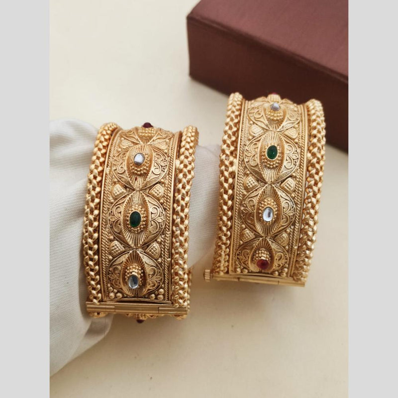 Akruti Collection Gold Plated Pota Stone Openable Bangles Set