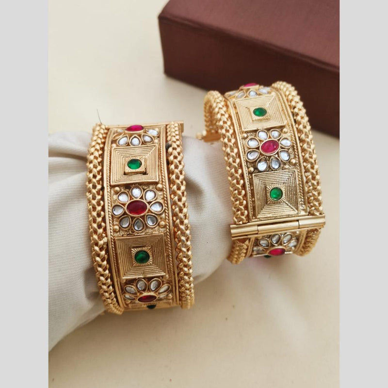 Akruti Collection Gold Plated Pota Stone Openable Bangles Set