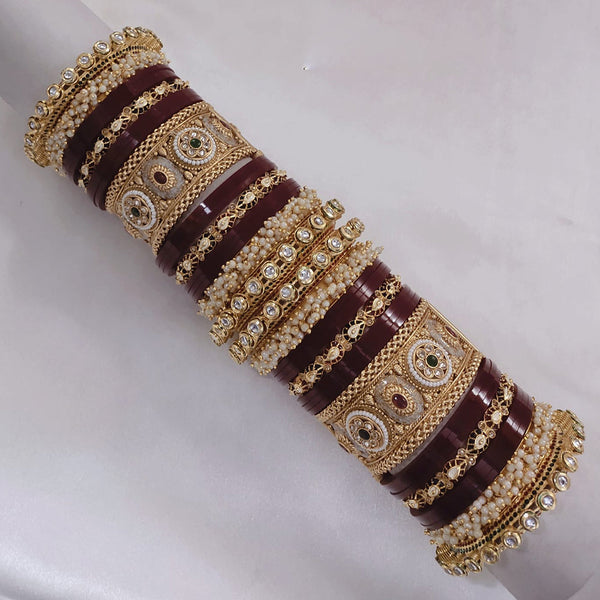 Akruti Collection Gold Plated Pota Stone And Pearl Acrylic Bangles Set