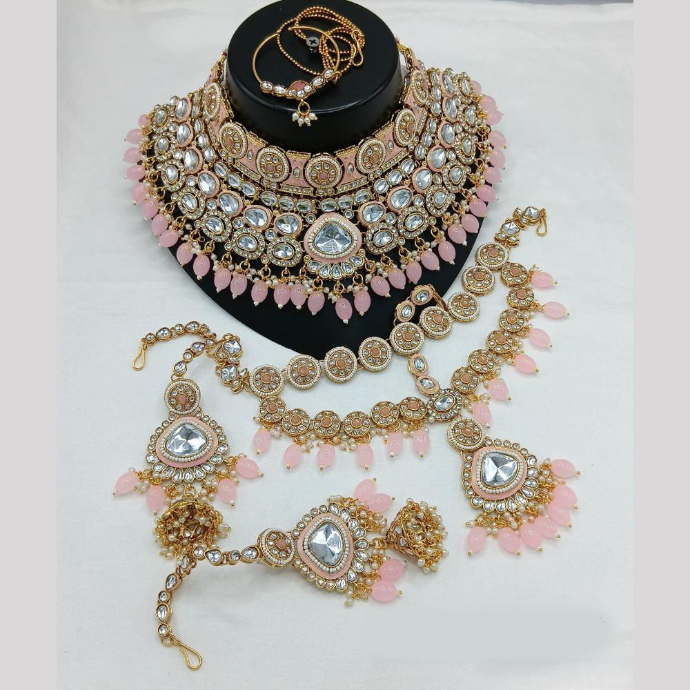 Akruti Collection Gold Plated Crystal Stone And Beads Neckalce Set