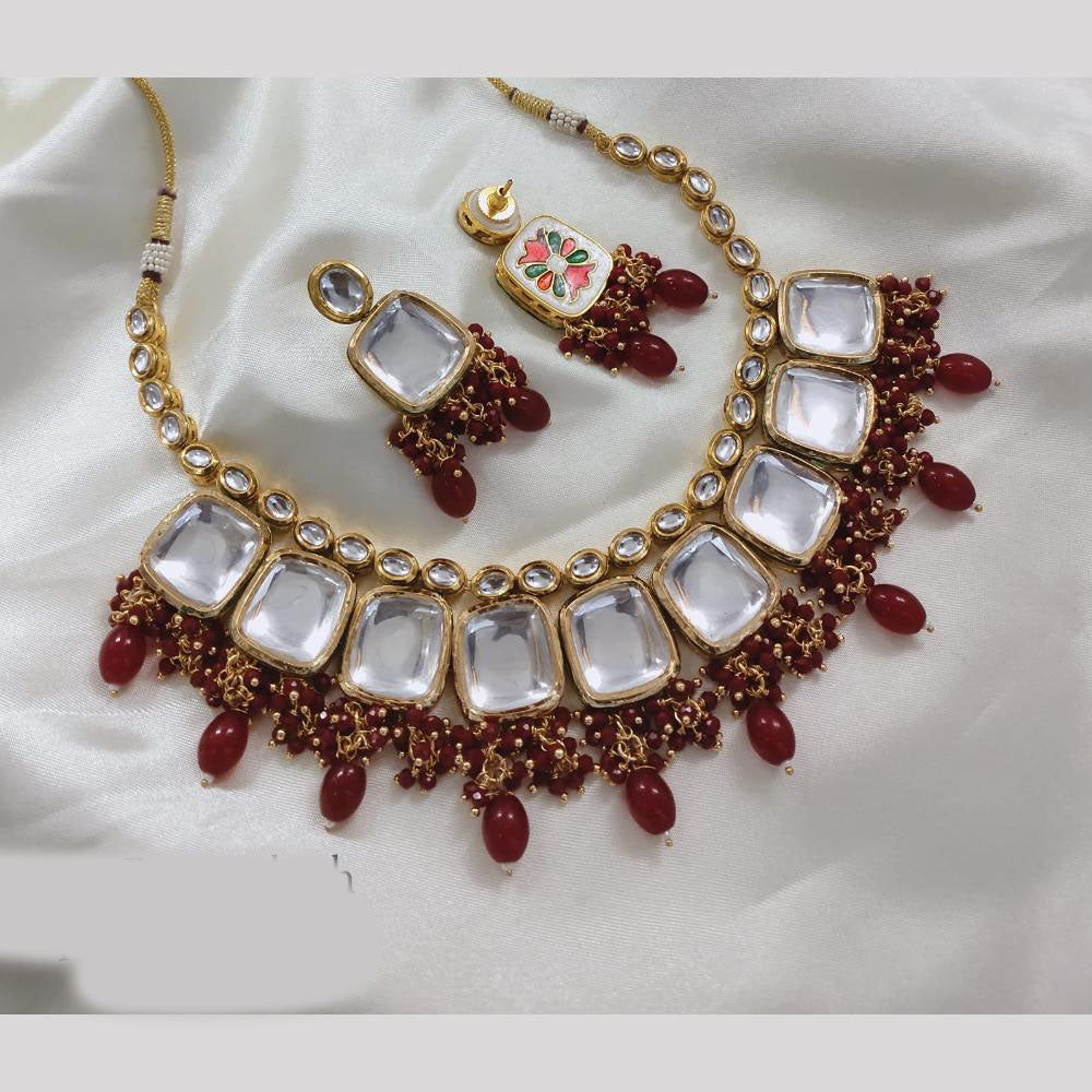 Akruti Collection Gold Plated Kundan And Beads Neckalce Set