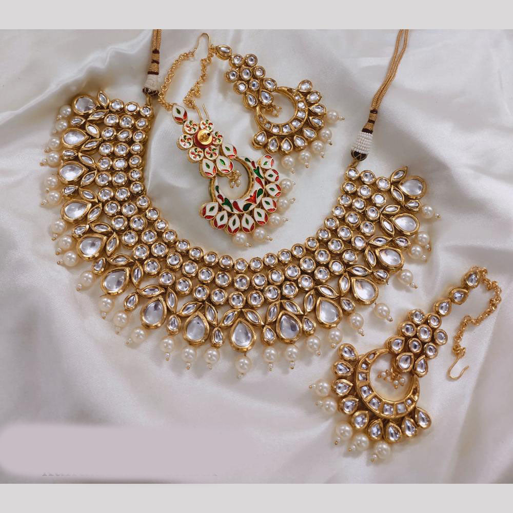 Akruti Collection Gold Plated Kundan And Beads Neckalce Set