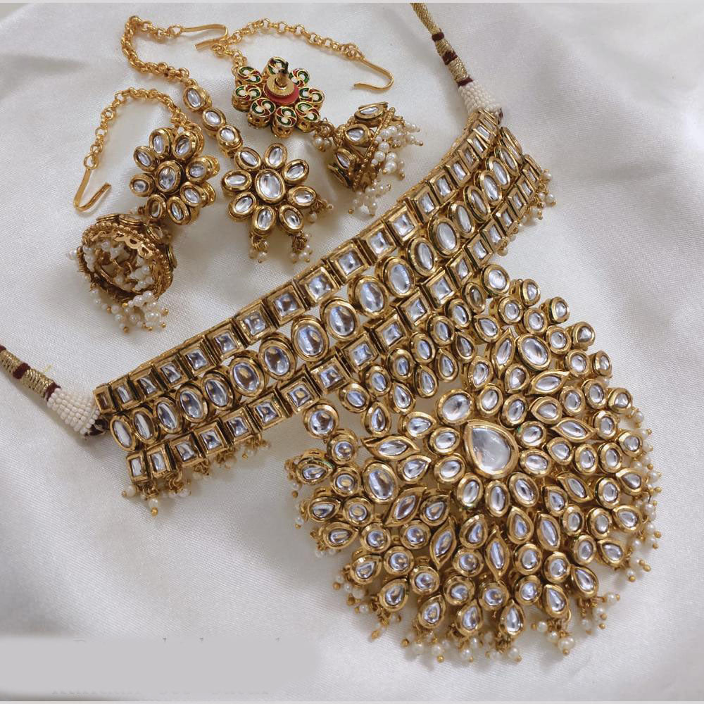 Akruti Collection Gold Plated Kundan And Beads Neckalce Set