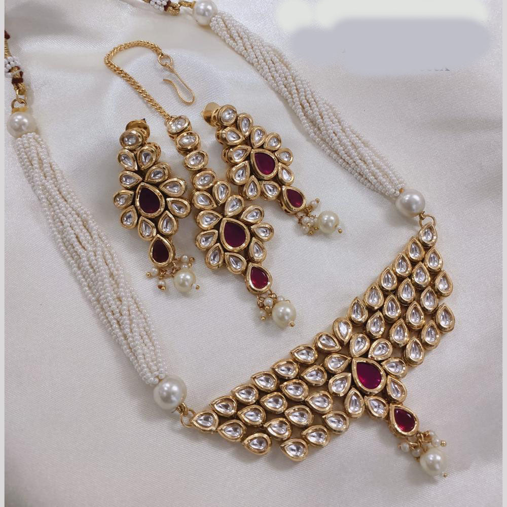 Akruti Collection Gold Plated Kundan And Beads Neckalce Set