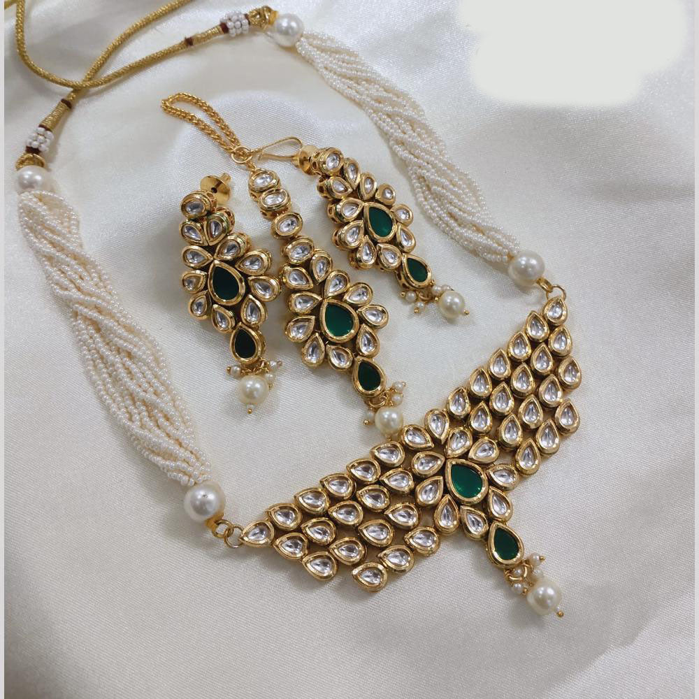 Akruti Collection Gold Plated Kundan And Beads Neckalce Set