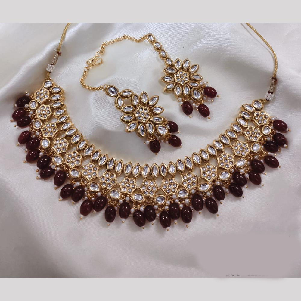 Akruti Collection Gold Plated Kundan And Beads Neckalce Set