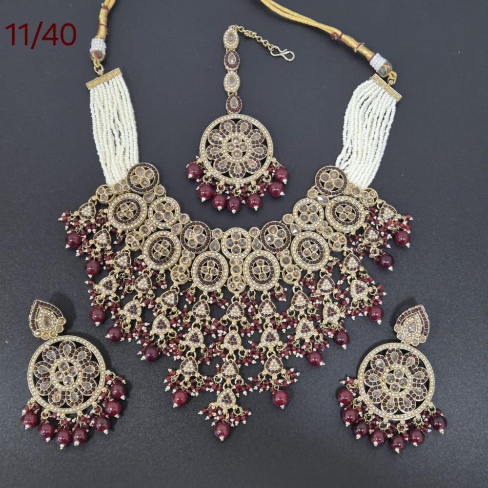 Akruti Collection Gold Plated Crystal Stone And Beads Neckalce Set