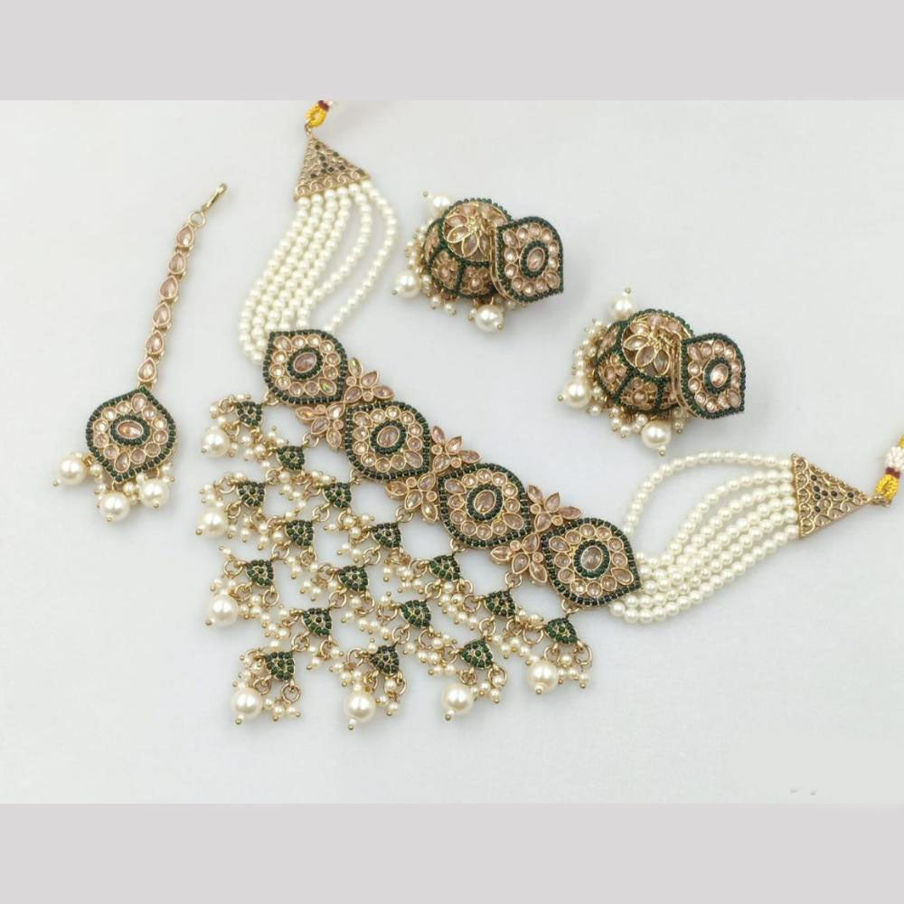 Akruti Collection Gold Plated Crystal Stone And Pearl Neckalce Set