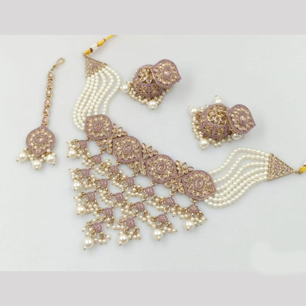 Akruti Collection Gold Plated Crystal Stone And Pearl Neckalce Set