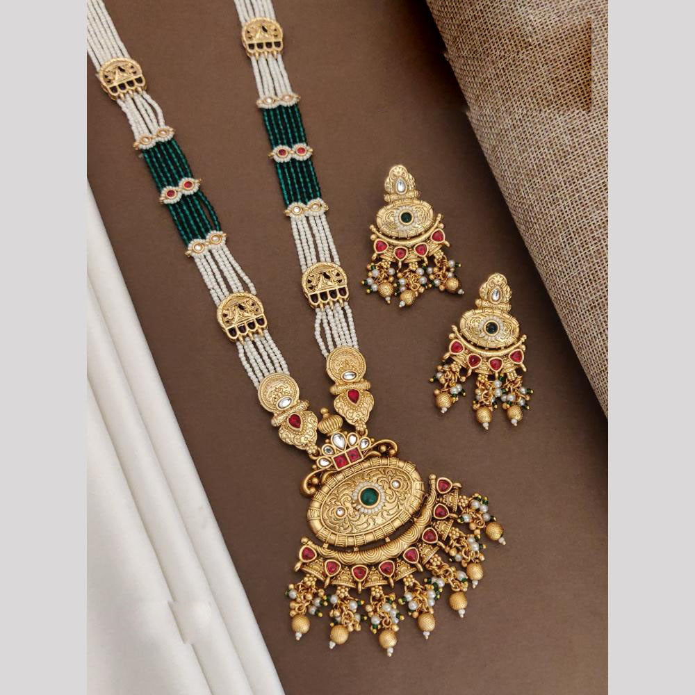 Akruti Collection Gold Plated Pota Stone And Pearl Neckalce Set