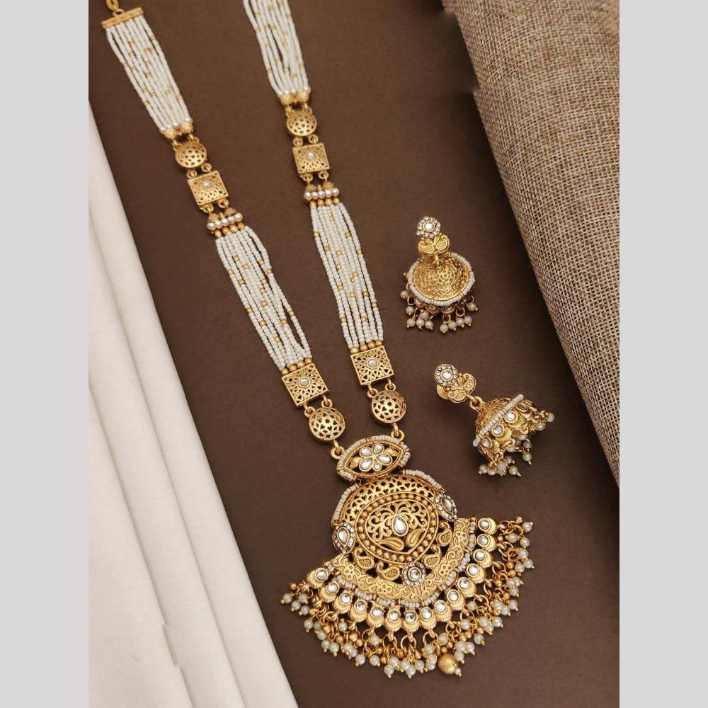 Akruti Collection Gold Plated Pota Stone And Pearl Neckalce Set