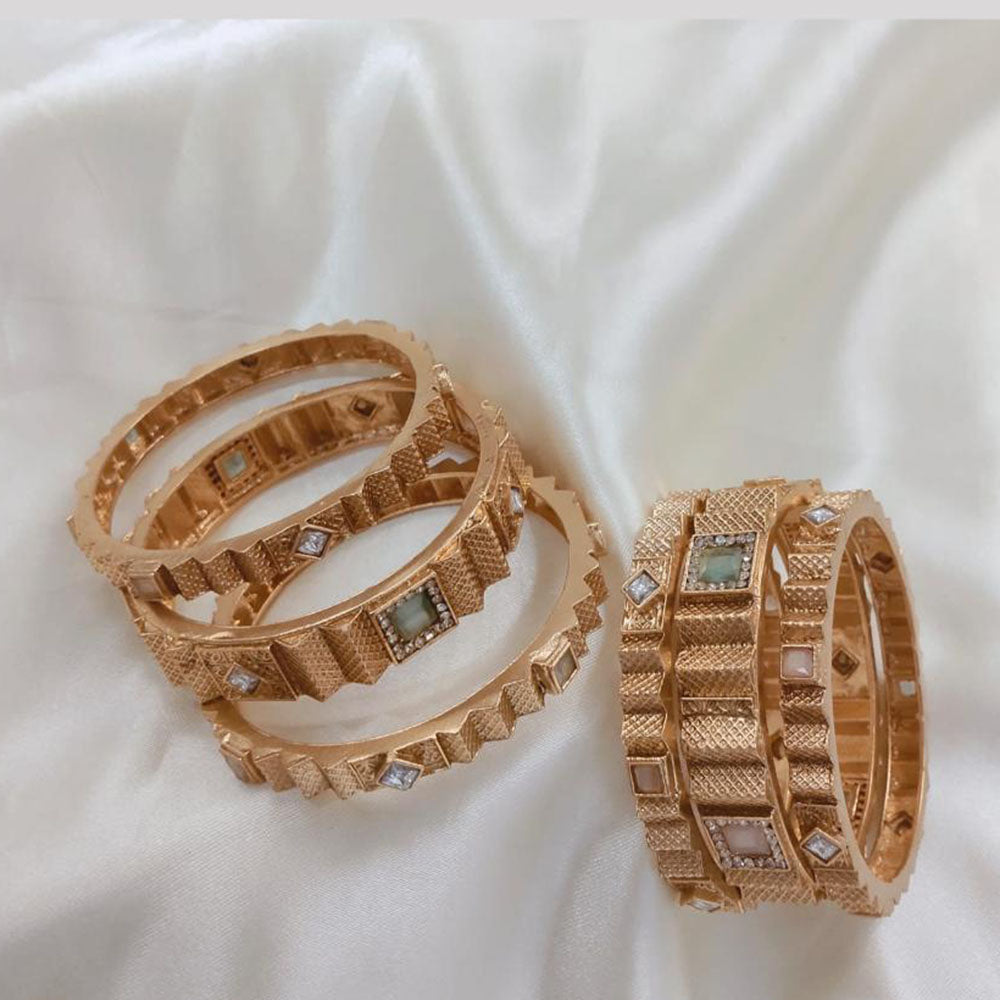 Akruti Collection Gold Plated Pota Stone Bangle Set