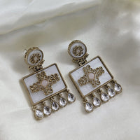 Akruti Collection Gold Plated Pota Stone Dangler Earrings