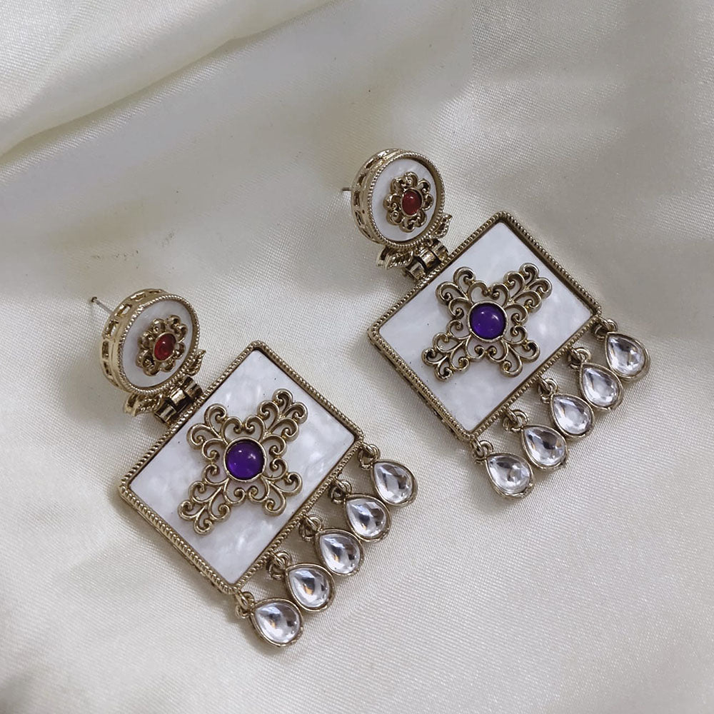 Akruti Collection Gold Plated Pota Stone Dangler Earrings