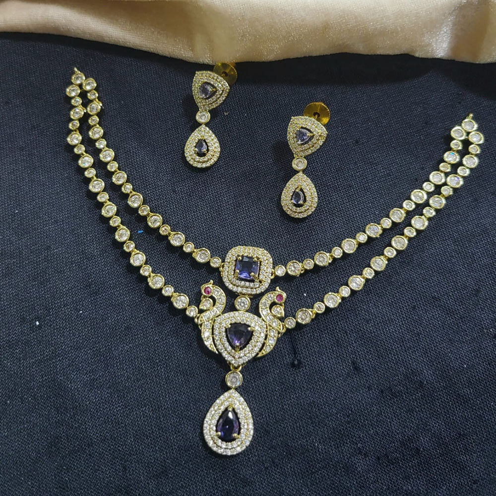 Akruti Collection Gold Plated American Diamond Necklace Set