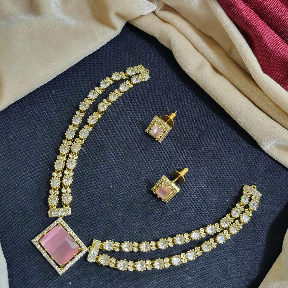 Akruti Collection Gold Plated American Diamond Necklace Set