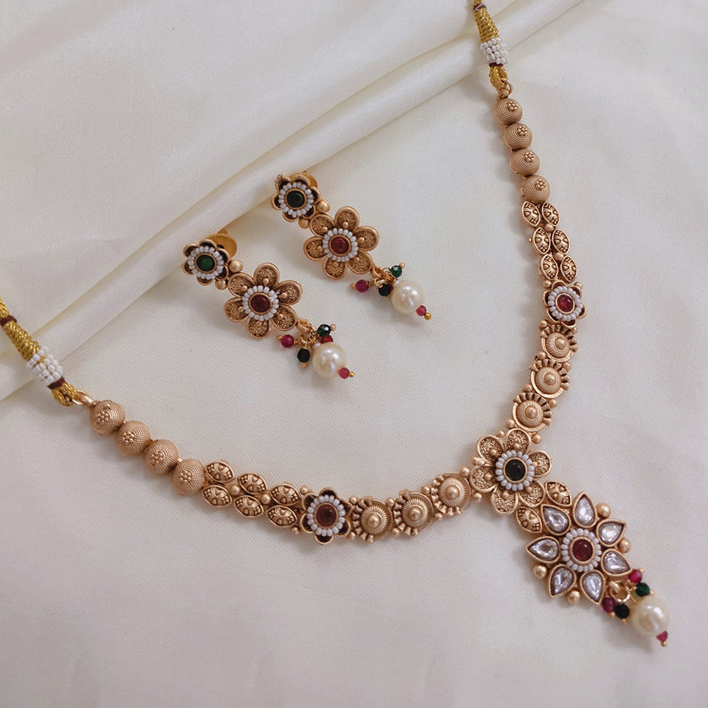 Akruti Collection Gold Plated Pota Stone And Pearls Necklace Set