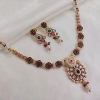 Akruti Collection Gold Plated Pota Stone And Pearls Meenakari Necklace Set