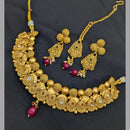 Akruti Collection Gold Plated Pota Stone And Pearls Choker Necklace Set