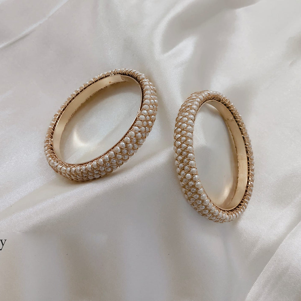 Akruti Collection Gold Plated Pearls Bangle Set