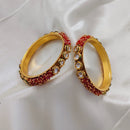 Akruti Collection Gold Plated Kundan Stone And Pearls Bangle Set