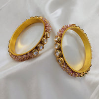 Akruti Collection Gold Plated Kundan Stone And Pearls Bangle Set