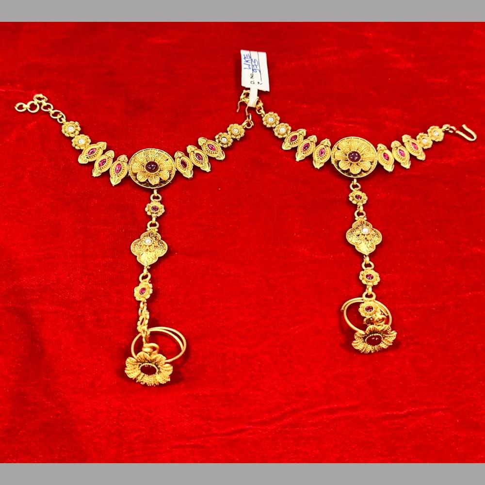 Akruti Collection Gold Plated Pota Stone Hand Harness