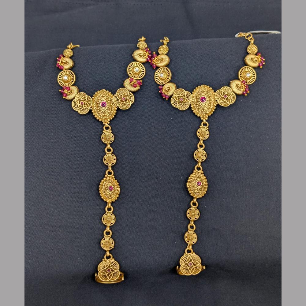 Akruti Collection Gold Plated Pota Stone Hand Harness