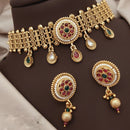 Akruti Collection Gold Plated Pota Stone Necklace Set