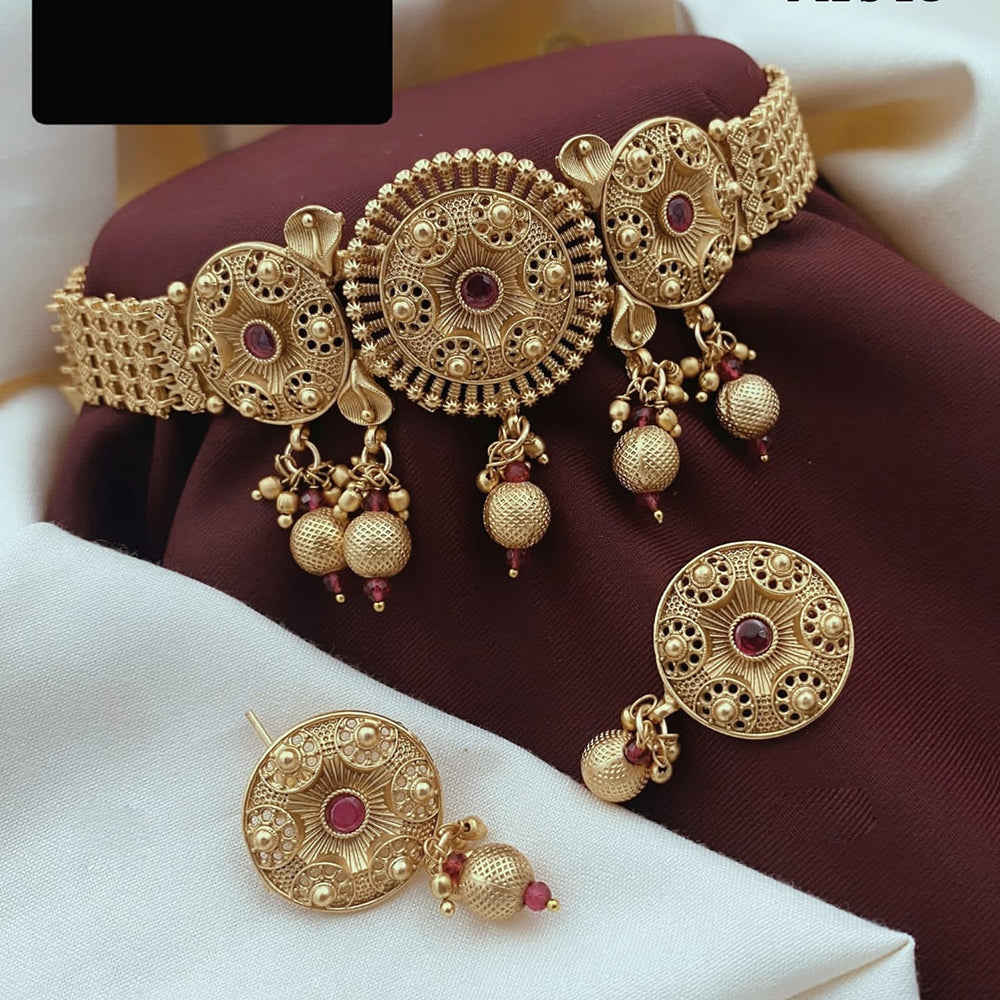 Akruti Collection Traditional Gold Finish Pota And Pearl Choker Necklace Set