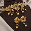 Akruti Collection Traditional Gold Finish Pota And Pearl Choker Necklace Set