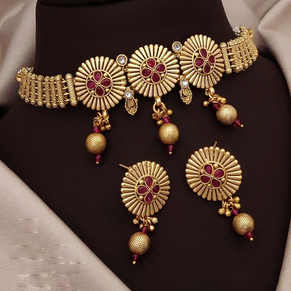 Akruti Collection Traditional Gold Finish Pota And Pearl Choker Necklace Set