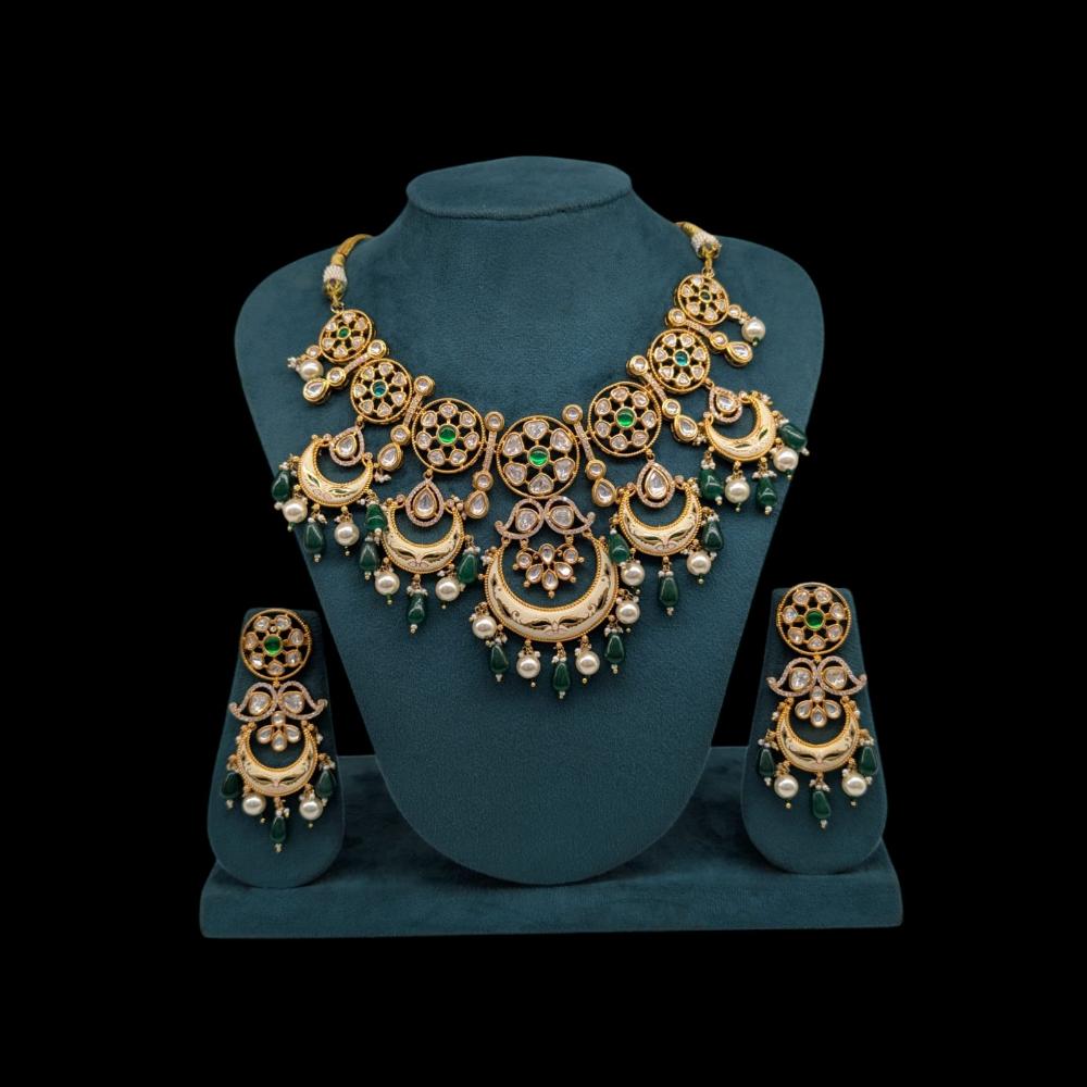 Akruti Collection Gold Plated Polki Kundan Pearl And Beads Meenakari Necklace Set