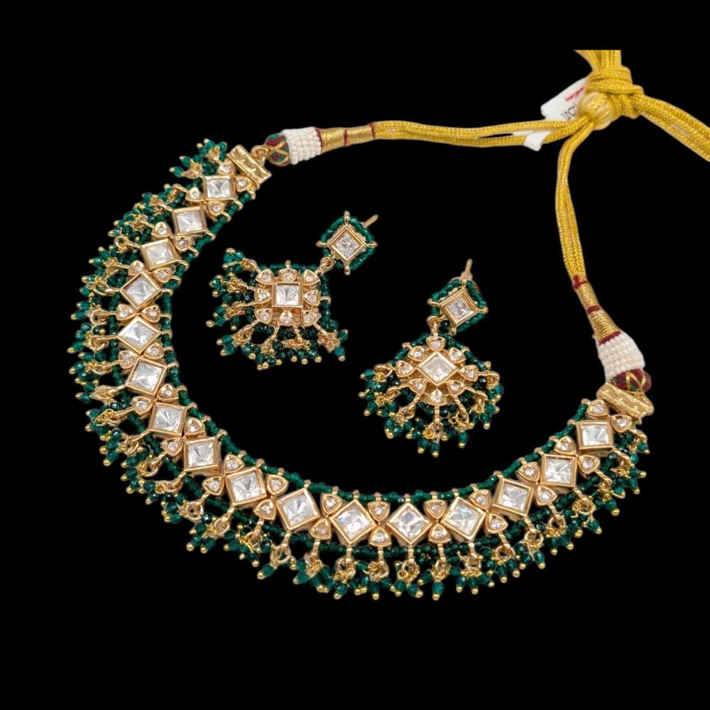 Akruti Collection Gold Plated Polki Kundan Stone And Pearl Necklace Set