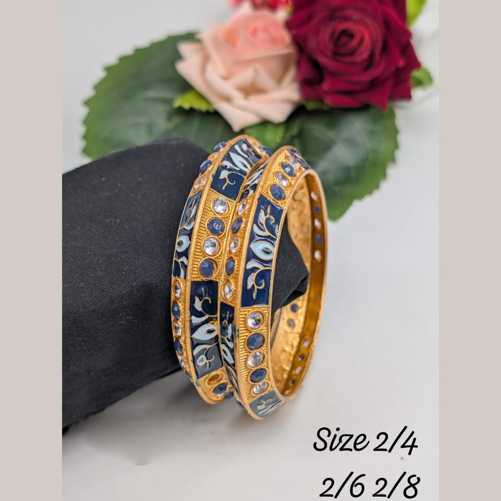 Akruti Collection Gold Plated Pota Stone And Meenakari Bangle Set